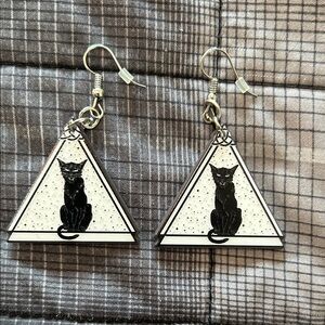 Black Cat Triangle Earrings